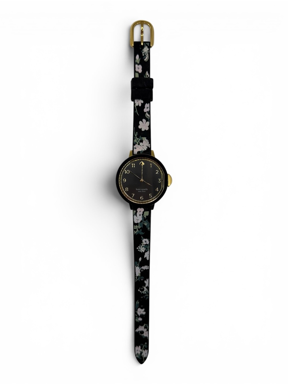 kate spade Black Floral Leather Strap Watch with Gold Accents - Tested